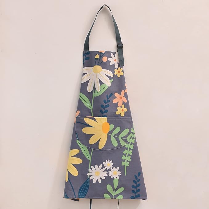 2 Pack Floral Apron for Women with Pockets, Adjustable Cotton Chef Aprons for Kitchen, Cooking, BBQ & Grill