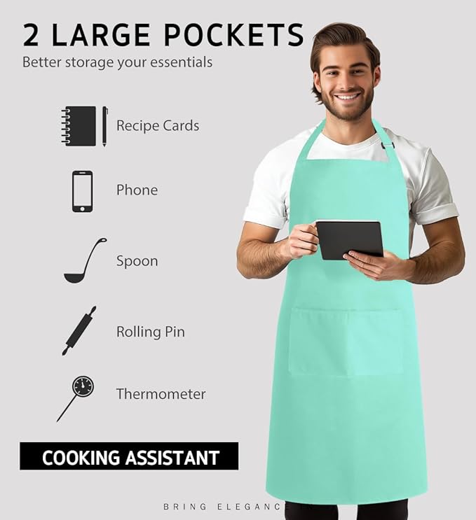 Syntus Apron for Men Women, Adjustable Cooking Kitchen Chef Aprons with 2 Pockets, Cotton/Polycotton/Polyester