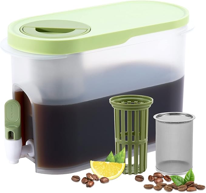 PARBEE 1 Gallon Cold Brew Coffee Maker, Iced Coffee Maker with Ultra Fine Stainless Steel Mesh Filter and Spigot, Cold Brew Pitcher & Tea Infuser, Lemonade Drink Dispenser with Infuser