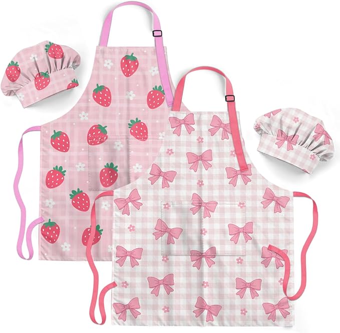 SANDJEST Kids Apron with Chefs Hat Set, Kitchen Apron Gifts