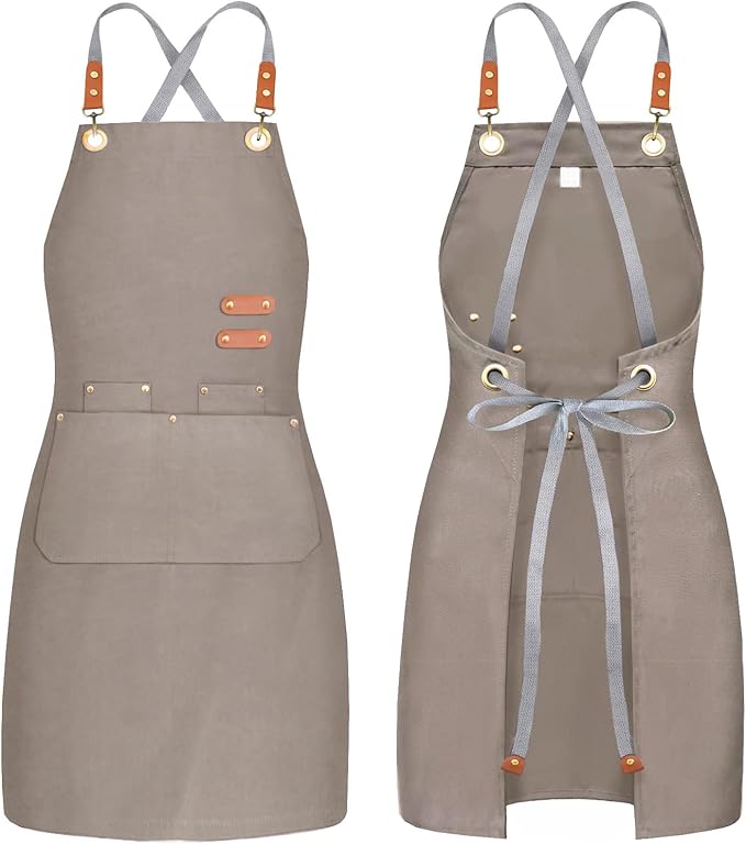 BeLuyi chef apron bib tool apron for man woman cross back straps with 4 pockets for kitchen cooking gardening baking working