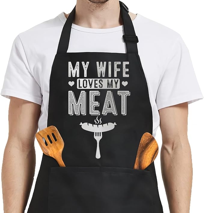 SANDJEST Men's Aprons with Pockets - Funny Aprons for Men BBQ, Kitchen, Cooking - Gifts for Birthday, Birthday
