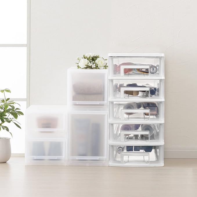 Cabilock 5-Drawer Plastic Storage Cabinet Clear Desktop Organizer Portable Office Storage Case for Craft Supplies and Stationery