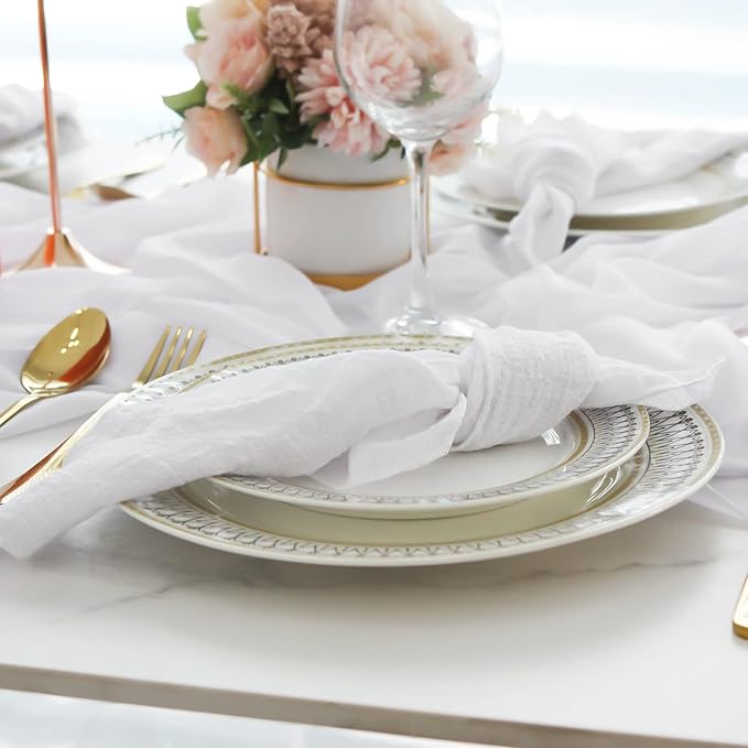 Dinner Cloth Napkins 10 Pack,Gauze Napkins 100% Natural Soft Cotton,Washable Napkins Great for Weddings Decorative,Dinner Parties,Family Everyday Use,40 * 40cm (16 * 16 inches),White