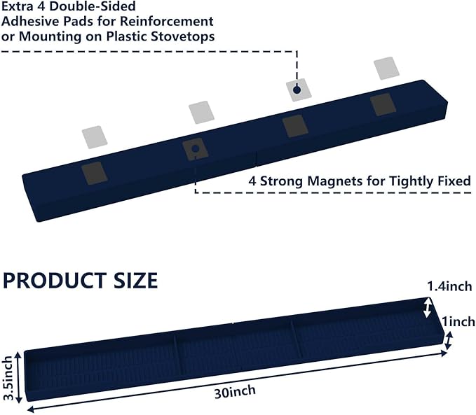 AWOKE Stove Top Shelf 30 Inch - Silicone Material Magnetic Shelf for Stove - 3 Functional Partitions Kitchen Spice Rack Organizer-Navy Blue,Kitchen Gadgets Storage Organization