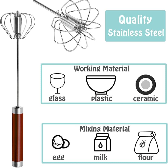 Semi-automatic Whisk, Stainless Steel Egg Beater, Hand Push Rotary Whisks Mixer Stirrer for Making Cream, Whisking, Beating and Stirring (3 Color2)