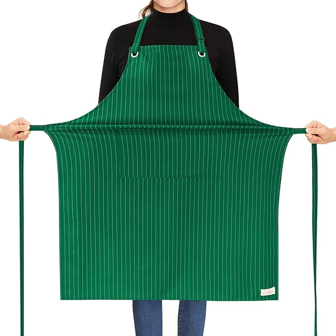 ROTANET Stripe Stretch Apron for Men Women Chef Big and Tall Large Striped Aprons with Pockets for Kitchen Cooking Waterproof