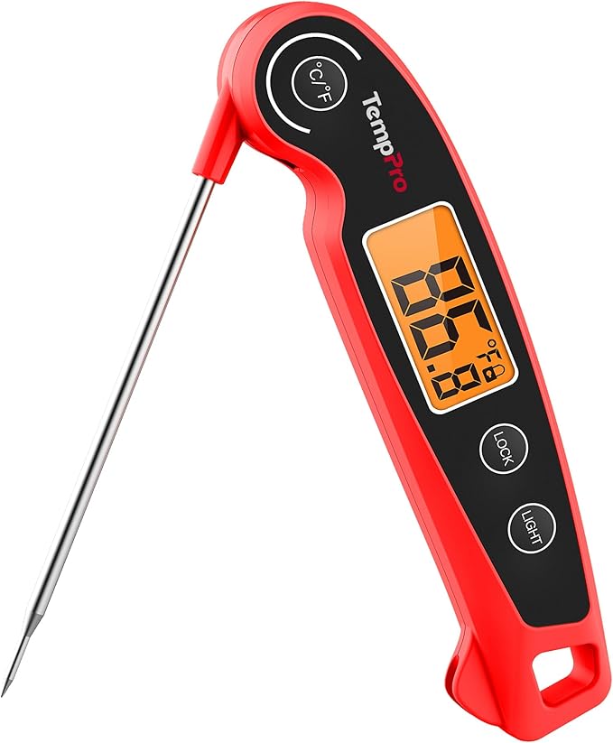 TempPro TP605 Instant Read Meat Thermometer for Cooking, Waterproof Digital Food Thermometer with Large Backlit LCD, Kitchen Thermometer for Grilling, Smoking & Candy Making (Previously ThermoPro)