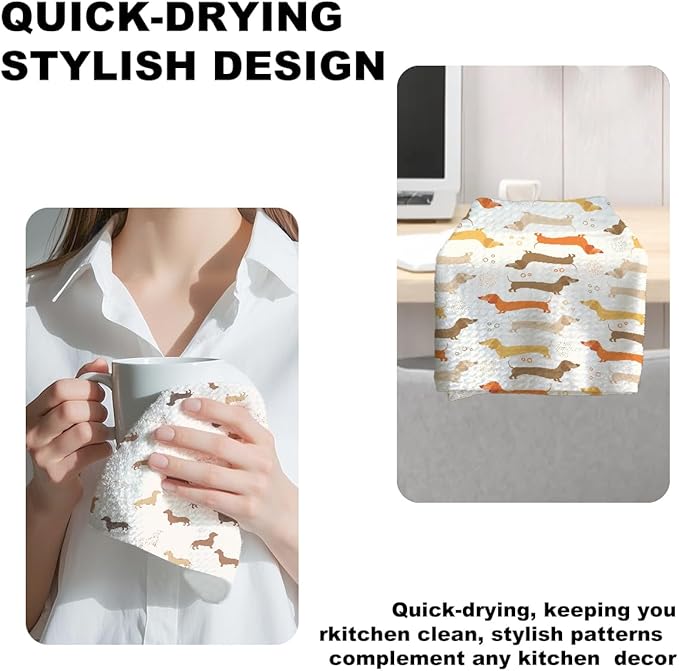 2 Pcs Dachshund Kitchen Towels, Dachshund Decor Hand Towel Tea Towels for Kitchen Home, Dachshun Gifts for Women, Dog Lover Gifts Decor for College Dorm Kitchen Bathroom, 14 x 24 Inch