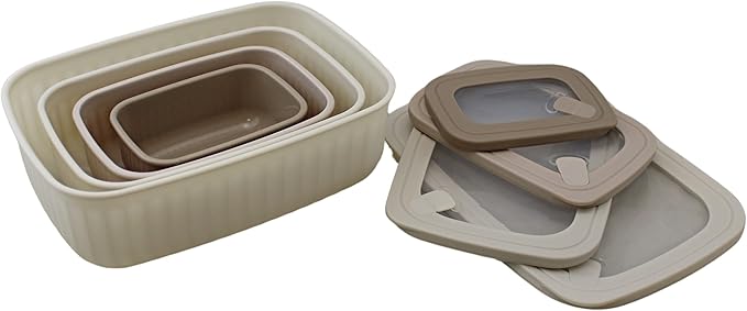Set of 4 BPA Free Food Storage Containers with Vented Lids Assorted Sizes, Microwave & Freezer Safe, Leftovers, Meal Prep, Fridge Organization Dry Grains Storage by Dependable Industries Inc. (Ivory)
