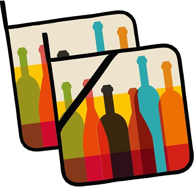Abstract Wine Pot Holders 2 PCS,Kitchen Heat Resistant Potholder for BBQ Cooking Baking,Food Hot Pad for Women Men