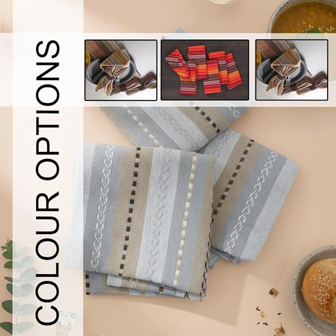 LFH Home Cotton Rich Cloth Salsa Napkin Set of 12 Washable Soft Durable Striped Table Napkins for Dining Wedding, Daily Use Reusable Eco-Friendly Napkins for Elegant Table Settings(18x18)-Grey Multi