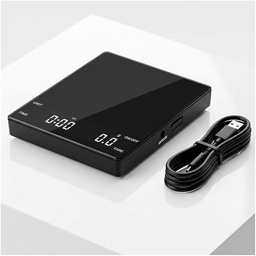 Espresso Coffee Scale with Timer, 0.1g High Precision Digital Scale for Home Barista Pour Over, Seamless Glass Panel, Fits Drip Tray, Type-C Rechargeable