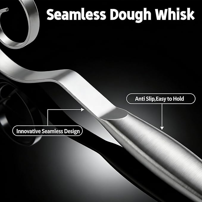 TEEVEA Seamless Danish Dough Whisk Stainless Steel Sourdough Bread Pizza Pastry