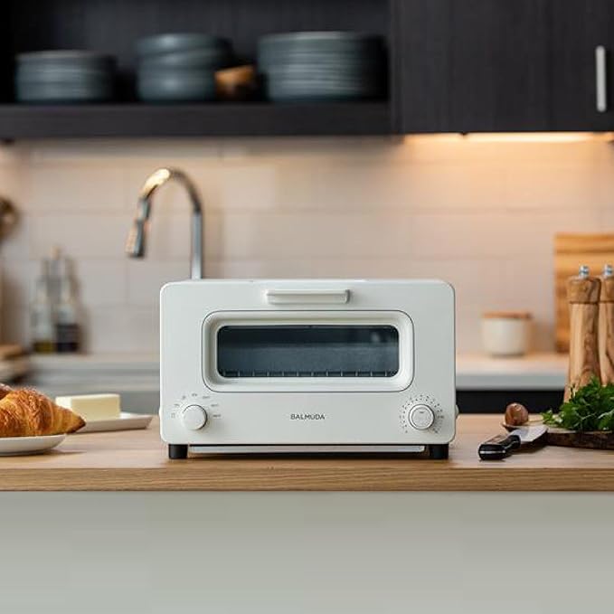 BALMUDA The Toaster | Steam Oven Toaster | Compact Size 14.1" W x 12.6" D x 8.2" H | 5 Cooking Modes: Sandwich Bread, Artisan Bread, Pizza & Pastry, Oven | Baking Pan Included | US Version | White