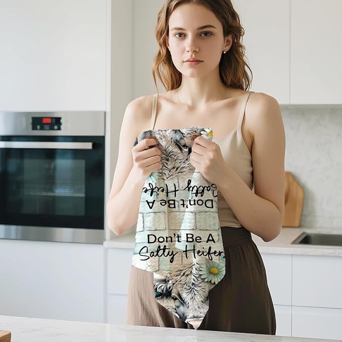 3 Pcs Cattle Kitchen Towels, Cow Vintage Themed Dish Towel Bathroom Decorative Rustic Cloths for Kitchen Bathroom Home Cooking Housewarming Gifts, Cow Gifts for Women