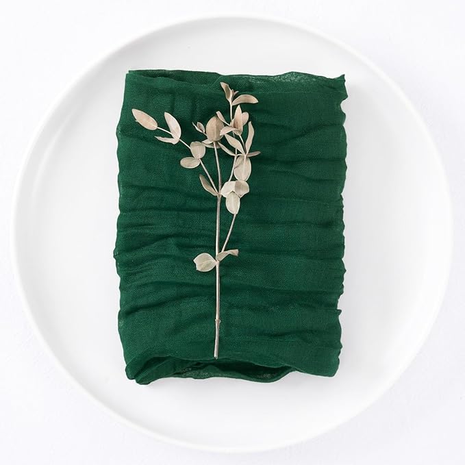 DeZerlor 12 Pack Emerald Green Cheesecloth Napkins Spring Cloth Napkins Set of 12 Dinner Napkins Bulk 21x21 Inches for Wedding Bridal Shower Baby Shower Parties