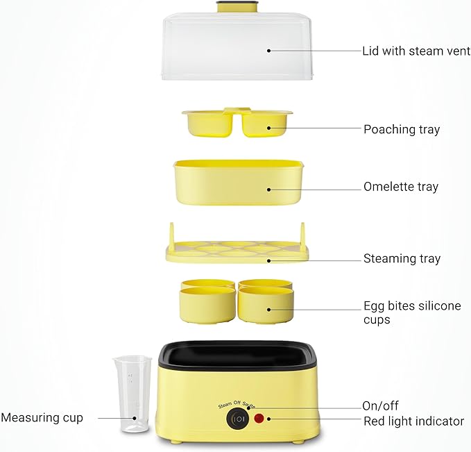8-in-1 Electric Egg Cooker, Rapid Egg Boiler for Hard, Soft & Poached Eggs, Egg Bite Maker, Auto Shut-Off, 8 Egg Capacity, Breakfast Maker for Meal Prep, Apartment, Office, Dishwasher Safe