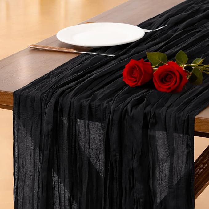 Socomi 10pcs Black Cheesecloth Table Runner Boho Rustic Gauze Easter Spring 120 inch 10FT Cheese Cloth Runner for Wedding Party Baby Shower Birthday Home Decor Holiday Decorations