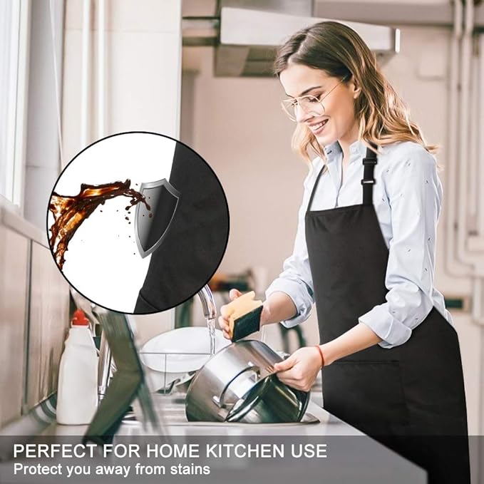 Jubatus 1 Pack Bib Aprons with 2 Pockets Cooking Chef Kitchen Apron for Women Men, Black