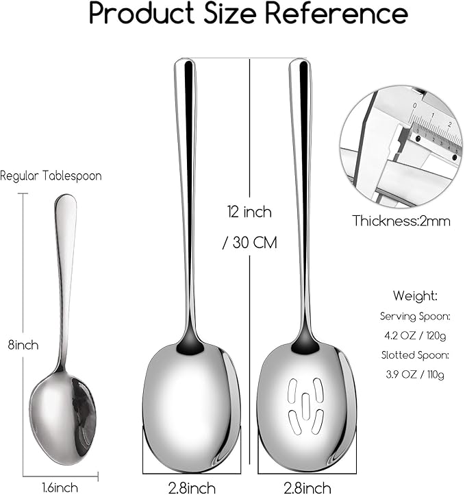 SOLEADER Extra Large Serving Spoons Set,12 Inch Stainless Steel,Cooking Spoon,Pasta Spoon,Buffet Serving Utensils,Spoons Silverware,Foodgrade 18/8 Stainless Steel,Pack of 6