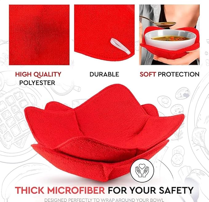 Set of 2 Red Microwave Hot Pads - Pot Holders, Cozies for Food, Ooma, Ramen or Soup Bowl Cozy, Kitchen Gadgets