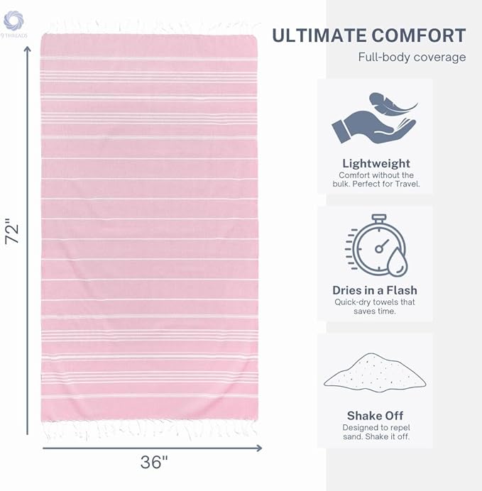 Cotton Turkish Beach Towel with Towels Oversized 36"x72" Pool Absorbent Extra Large Quick Dry Sand Travel Towel (Peony Plush, 4 Pack)