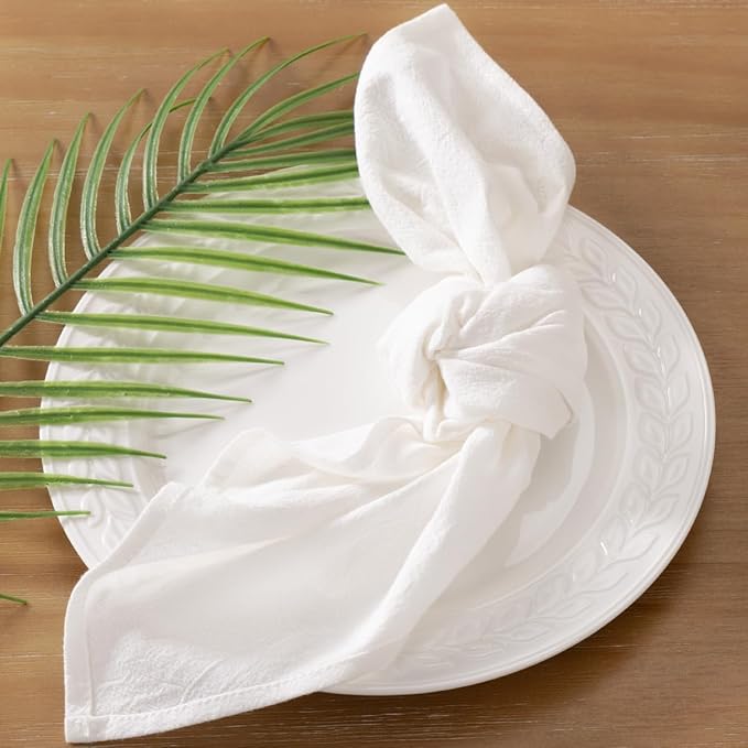 Socomi Cloth Napkins White Ivory Easter Spring Washable Reusable Bulk Linen Cotton Napkins Set of 10 17"x17" for Wedding Party Bridal Baby Shower Birthday Dining Table Decorations