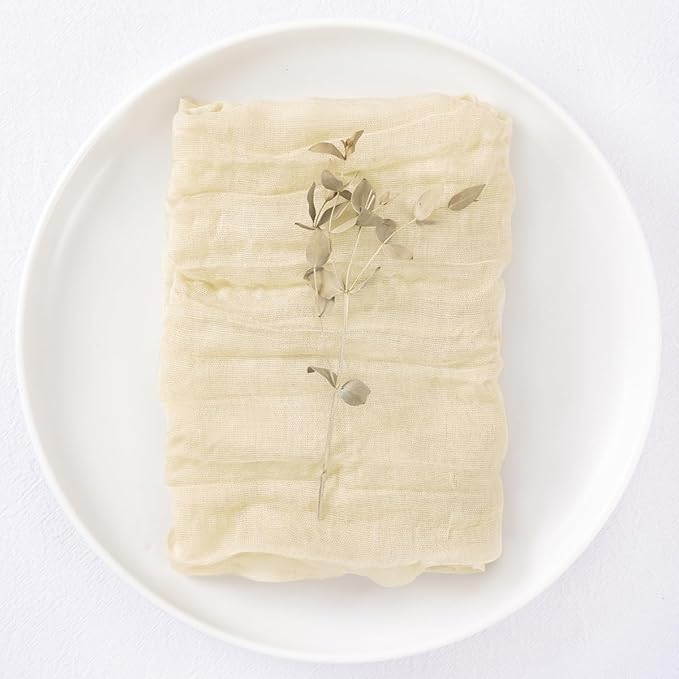 DeZerlor 50 Pack Beige Cheesecloth Napkins Spring Cloth Napkins Set of 50 Cream Dinner Napkins Bulk 21x21 Inches for Wedding Bridal Shower Baby Shower Parties