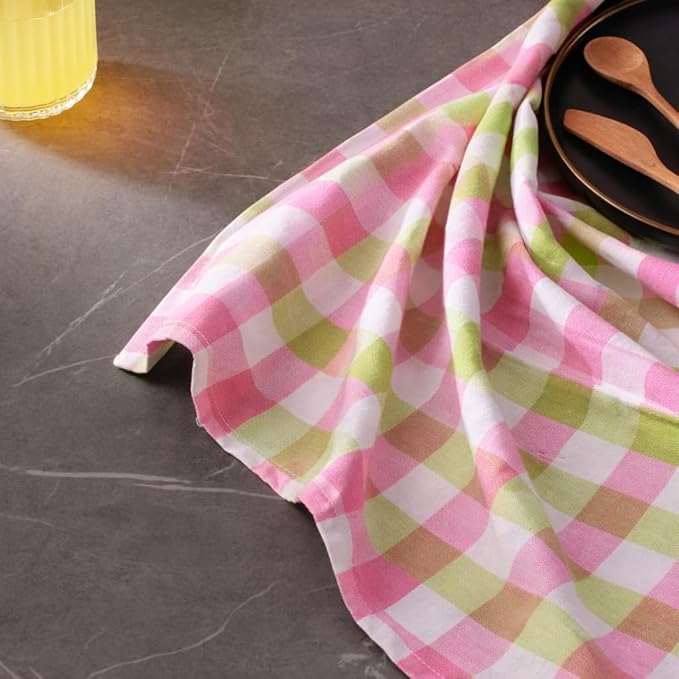 Cloth Napkins Set of 12, Cotton Dinner Napkins 18x18 Inch, Soft Absorbent Gingham Check Napkin for Restaurant, Table Décor, Reusable Washable for Everyday Use - Apple Green/Blush Pink/White