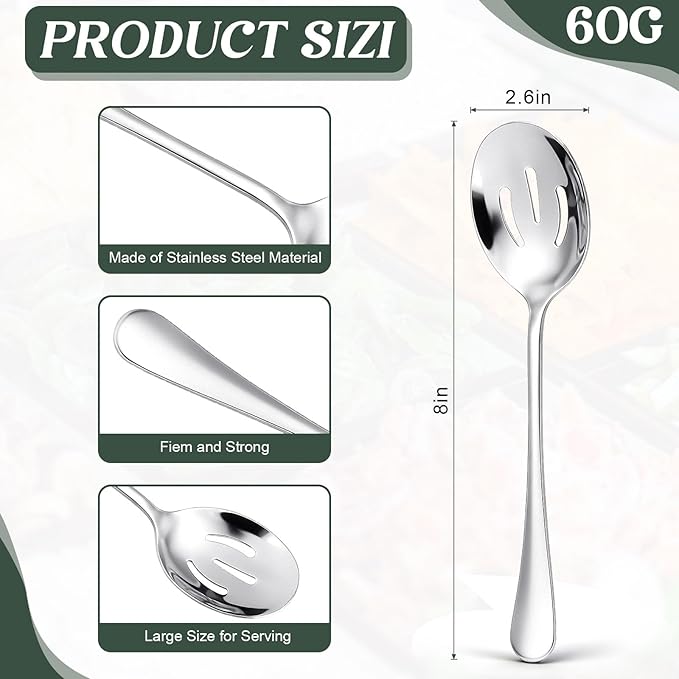 Layhit 42 Pcs Large Slotted Spoons Stainless Steel Bulk for Buffet Highly Polished 8 Inches Metal Utensils Solid Dishwasher Safe Serving Spoons for Catering Salads Pasta Soup Home Party