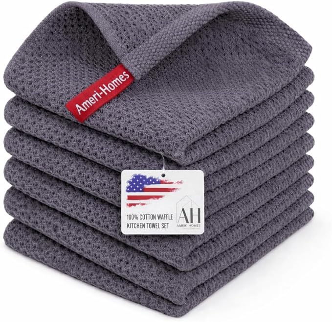 100% Cotton Waffle Weave Kitchen Dish Cloths 6-Pack– Ultra Absorbent & Quick Dry Cleaning Towels for Dishes, Counters & Kitchen Use – Soft, Durable & Lint-Free13.50 X 13.50 inches (Gray)