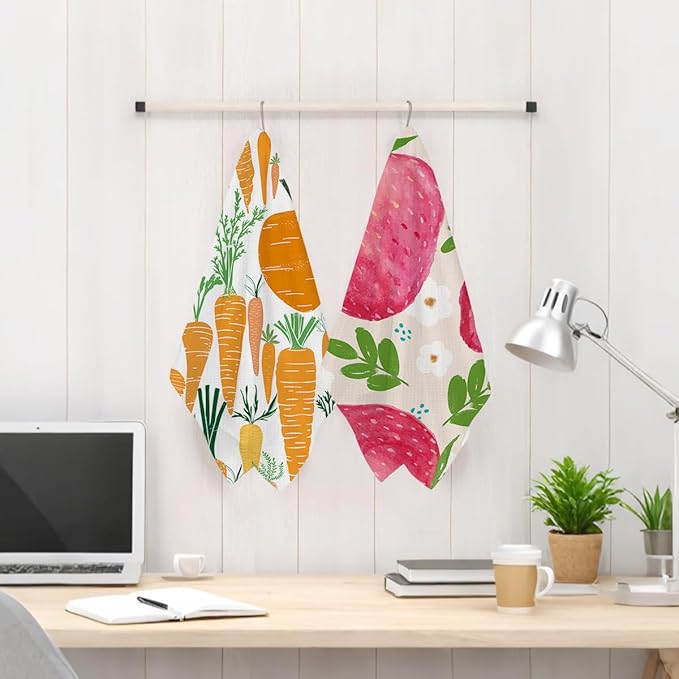 2Pcs Radish Kitchen Towels, Farmhouse Absorbent Tea Towel Decorative Reusable Dish Hand Towels Radish Lover Gifts for Cleaning Drying Women Mom Housewarming Gifts 14 x 24 Inch Kitchen Home Decor