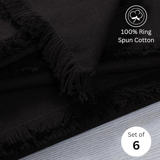 Cloth Dinner Napkins 100% Cotton Set of 6 - Soft Durable Reusable Table Napkins - for Dining Weddings Parties Holidays Easter and Everyday Use - Large 20x20 Inch Cloth Napkins Black