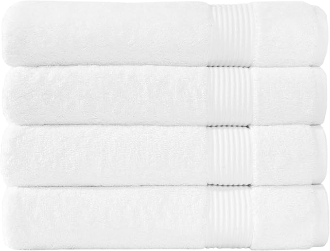 Classic Turkish Towels CTT - Premium 4 Piece Bath Towel Set, Made with 100% Turkish Cotton, Quick Drying, Highly Absorbent & Comfy Towels for Spa & Hotel | 30"x54" (White)