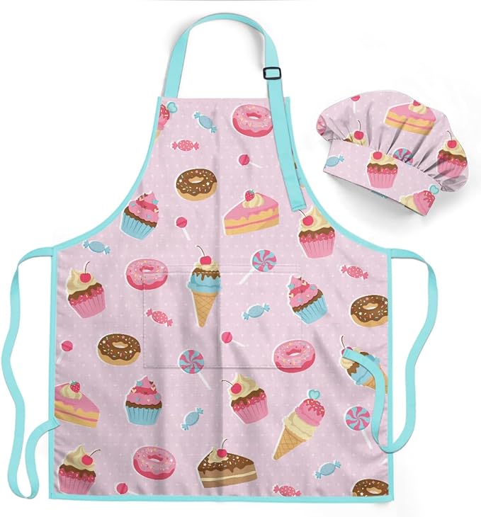 SANDJEST Kids Apron with Chefs Hat Set, Kitchen Apron Gifts