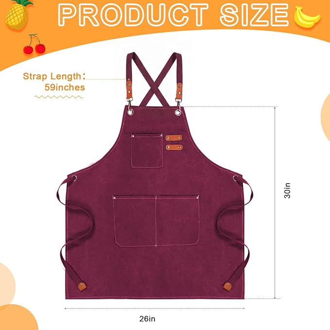 Toulite 4 Pack Canvas Chef Apron for Men with Adjustable Strap Cross Back Cotton Barber Apron with Pocket, 26 x 30''