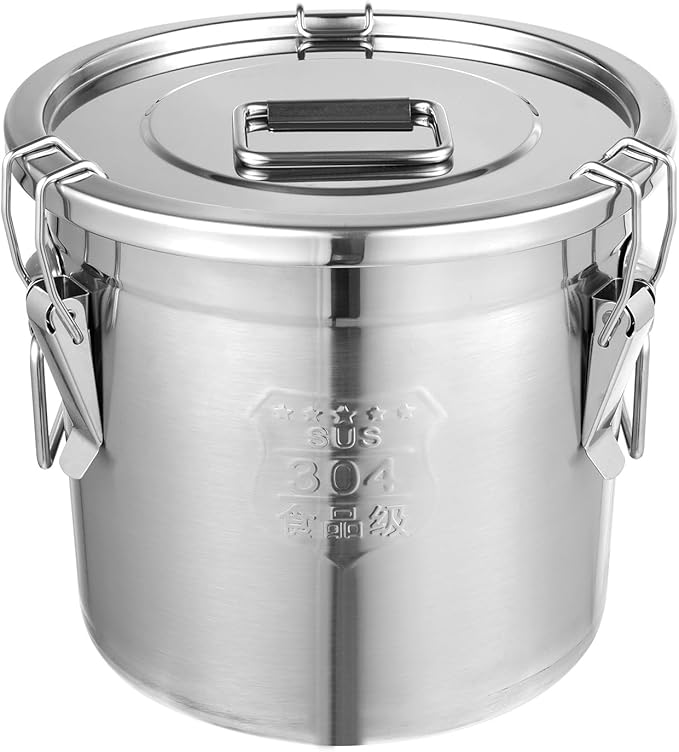 3.2Gal Stainless Steel Canister with Airtight Lid 15-22Lbs Flour Storage Containers for Kitchen Metal Rice Bucket Coffee Canister Dog Food Container Milk Can w/Handles & Sealing Buckles (12L)