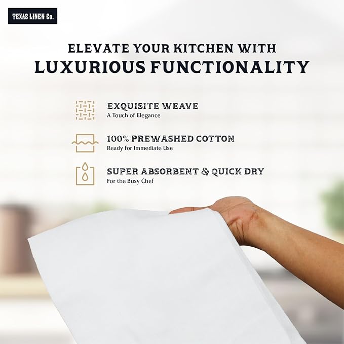 TEXAS LINEN CO. 100% Cotton Dish Cloths - Flour Sack Kitchen Towels - Cotton Blank Towel - Thick Absorbent Quick Dry, Machine Washable - Cleaning & Drying - 28"x28" - Pack of 24 (White)