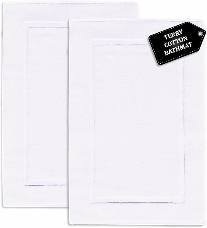 voyzz home Premium Bath Mat Floor Towel Set, Pack of 2 Super Soft & Absorbent Luxury Cotton Towels Hotel, Spa, Shower & Bathroom Tub Floor Mats Machine Washable (20"x30" Inch) White