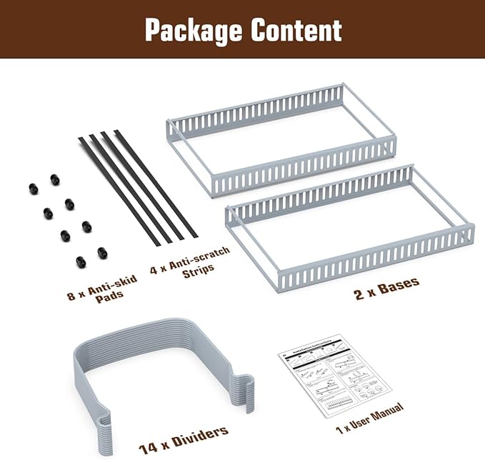 Housolution Cutting Board Organizer Rack, Expandable Baking Tray and Cookie Sheet Organizer with 14 Adjustable Dividers, Bakeware Muffin Tin Cupcake Pan Storage Organizer for Cabinet, Gray