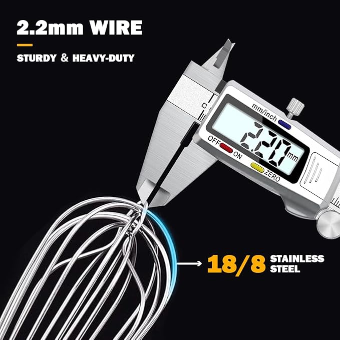 18/10 Stainless Steel Large Whisk Set of 2, 15.5 inch Heavy Duty Long Whisk and 12 inch Whisks, Suitable for Deep Pots or Big Bowl, Mixing, Beating, Blending