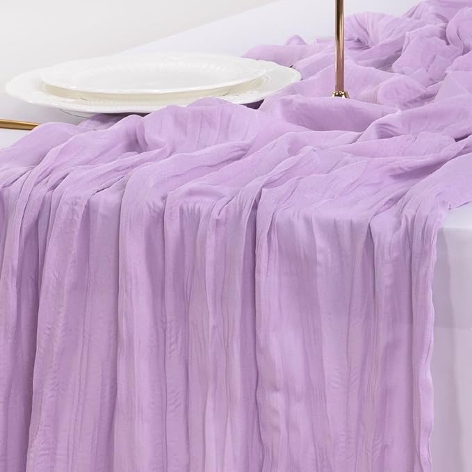 Socomi Lilac Purple Lavender Cheesecloth Table Runner Easter Spring Boho Rustic Gauze 120 inch 10FT Cheese Cloth Runner for Wedding Party Baby Shower Birthday Home Decor Holiday Decorations