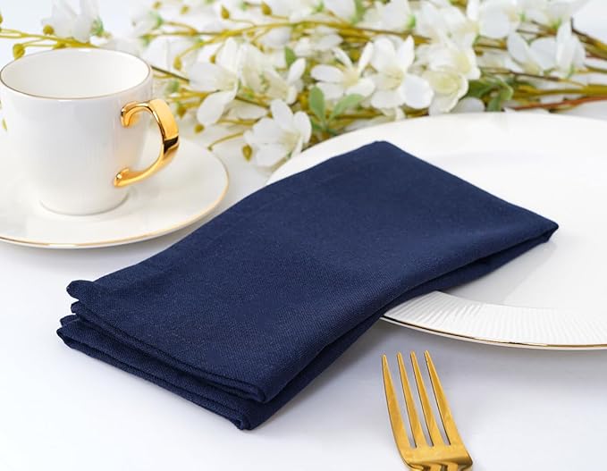 Blue Needles Solid Cloth Napkins Set of 6 Navy Blue 100% Cotton Dinner Napkins 18x18 inches - Soft, Reusable, Absorbent & Washable Linen, Ideal for Spring Summer Easter Events Parties & Everyday Use