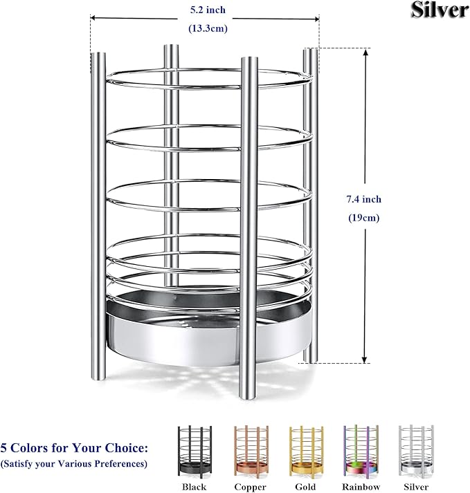 Kitchen Utensil Holder for Kitchen Counter, Stainless Steel Utensil Crocks, Utensil Storage Caddy Organizer, Cooking Utensil Holder, kitchen tools, Easy Cleaning (Silver/7.4''x5.2'')