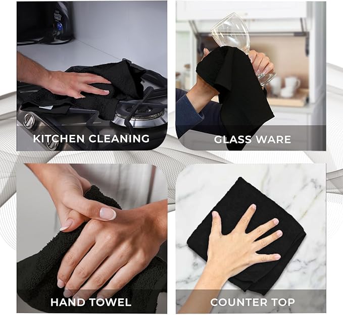 Avalon Towels Cotton Washcloths – (Pack of 48) Size 12x12 Inches, 100% Ring Spun Cotton, Soft & Absorbent Face Towels, Gym Towels, Hotel and Spa Quality, Reusable Fingertip Towels (Black)