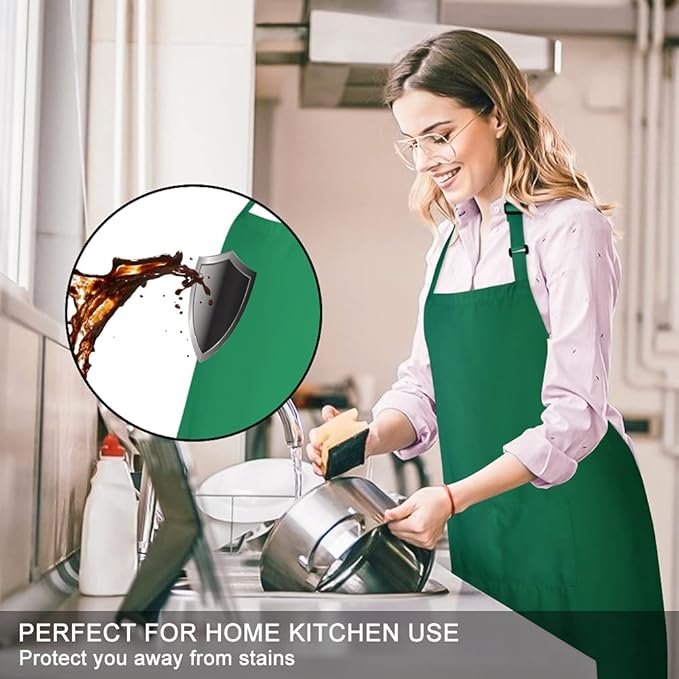 Jubatus 2 Pack 100% Cotton Aprons with 2 Pockets Cooking Chef Kitchen Adjustable Bib Apron for Women Men, Green