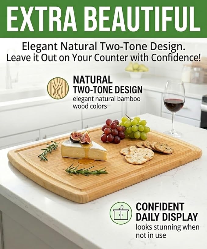 Greener Chef Luxury Bamboo Cutting Board (Extra Large) with Vertical Grain Strength Technology - Non Toxic, Spacious and Lightweight 18" XL Chopping Board Gift - Replacements for Life