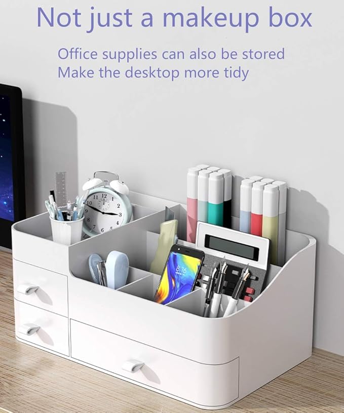 MIUOPUR White Makeup Organizer for Vanity, with 3 Drawers, Large Capacity, Ideal for Make up, Cosmetic, Skin care, Suitable for Bathroom Counter, Dressers, Desk