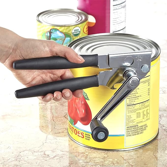 1 Pack Commercial Grade Heavy Duty Manual Can Opener with Easy Crank Folding Handle, Super Thick 20GA 2.0mm Steel with Chrome Plate Finish, Fit All Size Large Cans